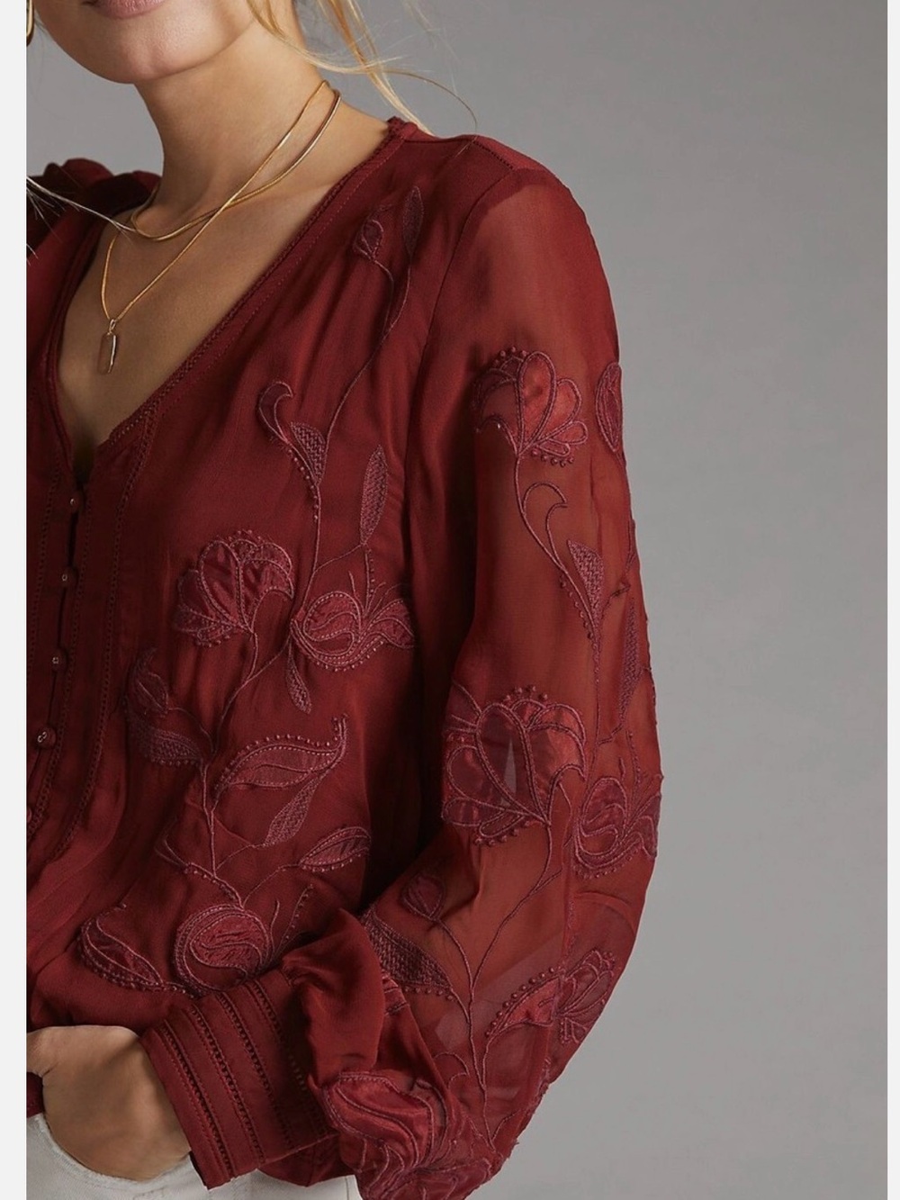 Anthropologie Embroidered Boho Floral Top medium - Picture 6 of 9